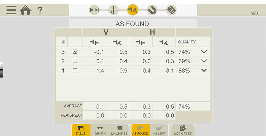 “As found” values in the XT Alignment app