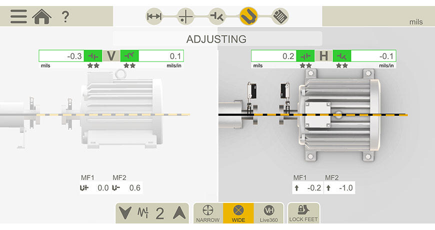 Llive adjustment view in the XT Alignment app