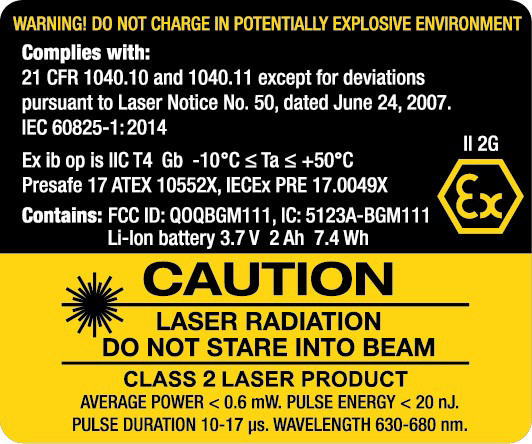 Caution label for laser radiation