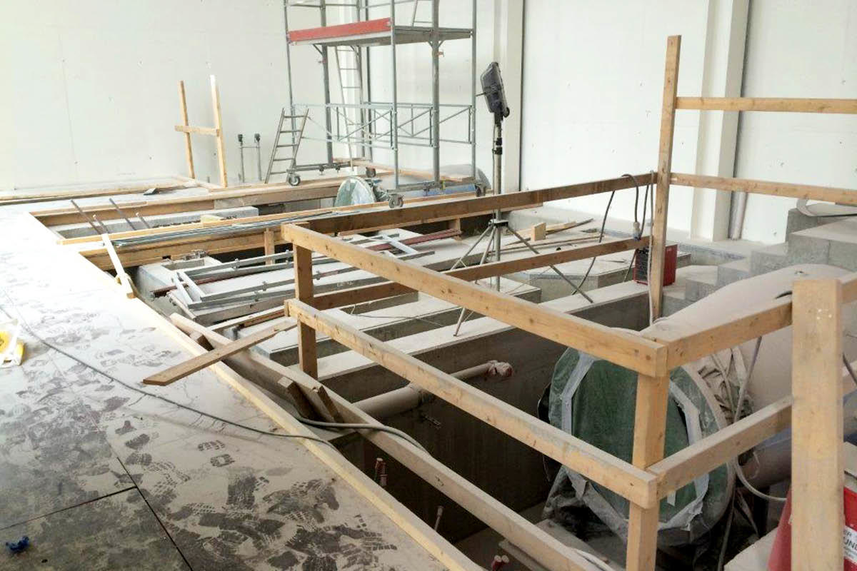 Outlets in the turbine hall with wooden fences around