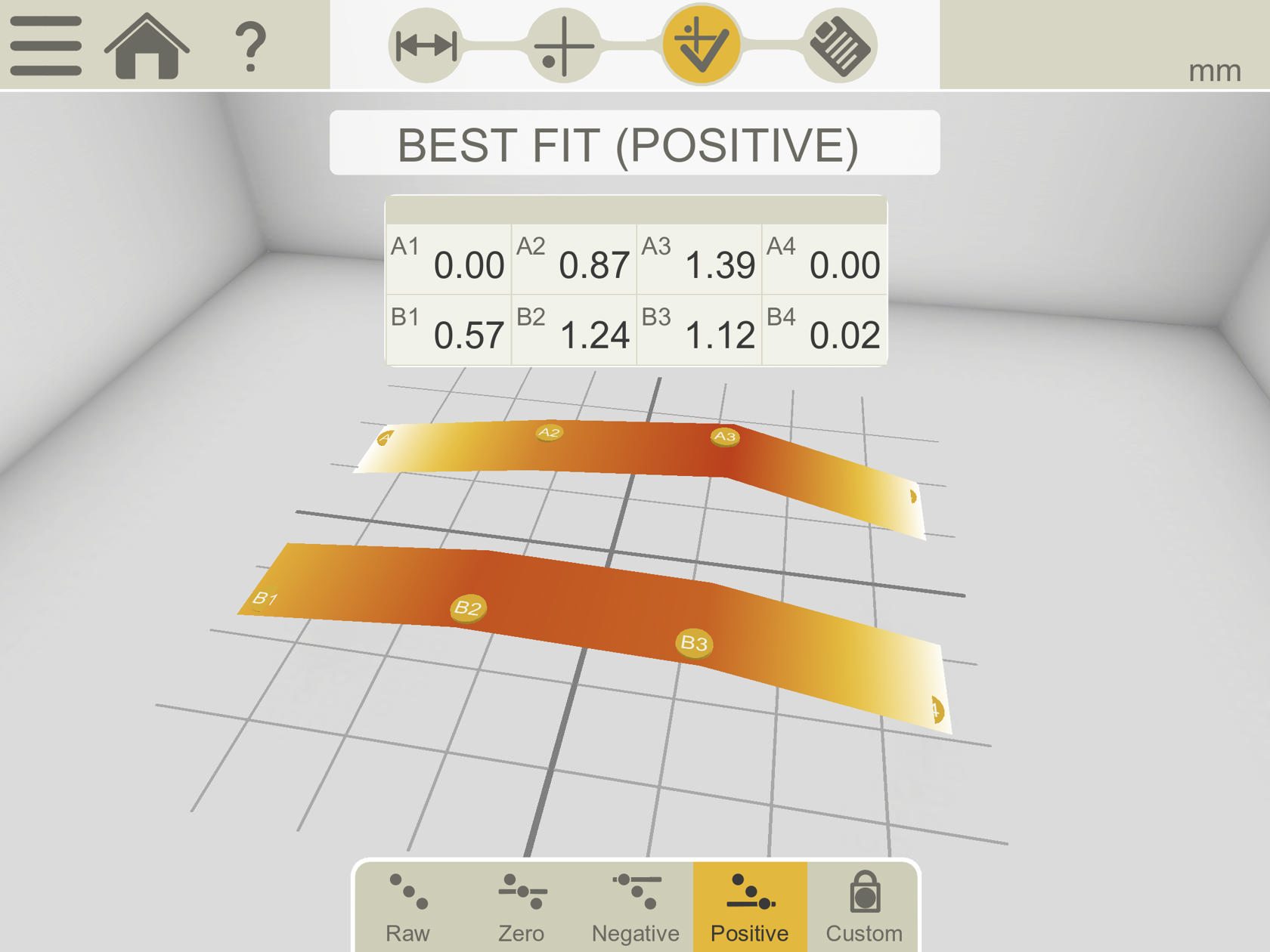 Screenshot from the Flatness program showing measure points