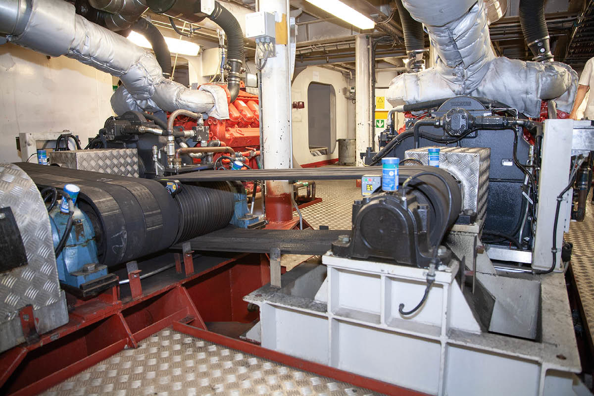 Engine room on a ferry with two motors